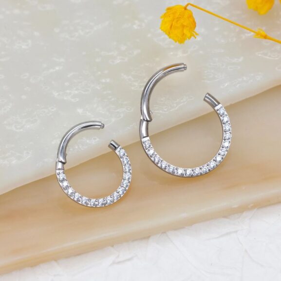 Surgical Steel Front Face CZ Hinged Segment Ring