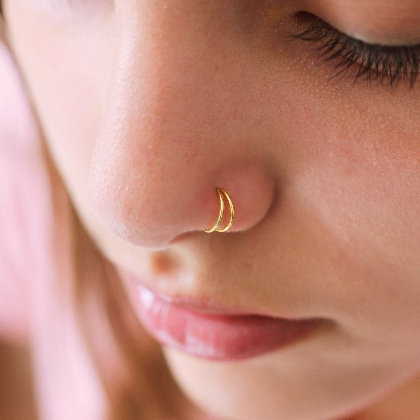 Double Nose Ring for Single Piercing