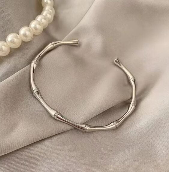 Bamboo Shaped Solid Charm Bracelet Bangle