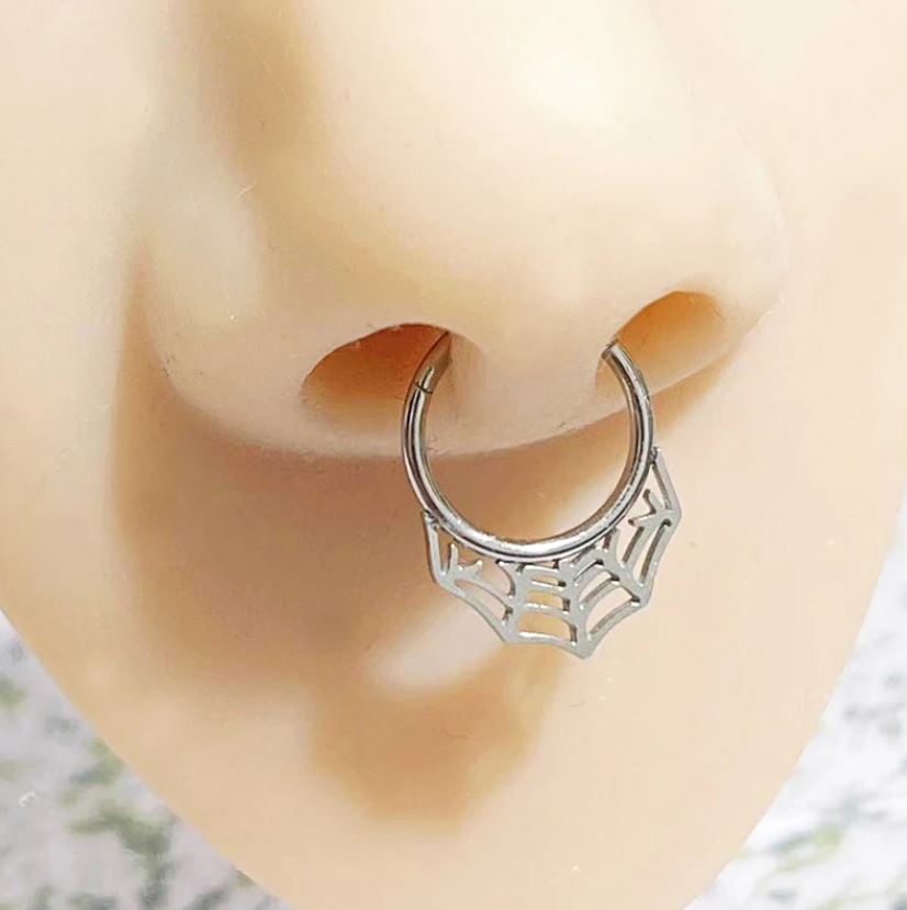 Spider Web Design Hinged Segment Ring Hoop