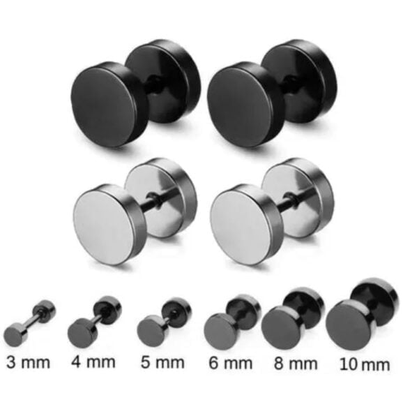 Flat Round Barbell Plug Stud Earrings Stainless Steel