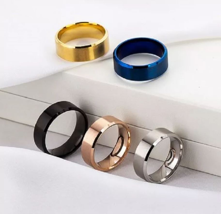Titanium Stainless Steel 8mm Brushed & Polished Finish Men & Women Wedding Band Comfort Ring