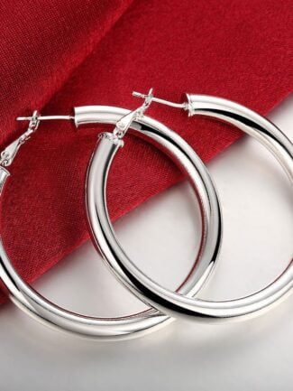 925 Sterling Silver Filled Women's Elegant Round Hoop Earrings Stunning Gift