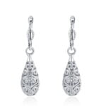 18K White GOLD Filled Elegant Women Filigree Drop Earrings VINTAGE Look Stunning