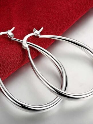 Stunning 925 Sterling Silver Filled SP Large Oval Hoop Huggie Earrings