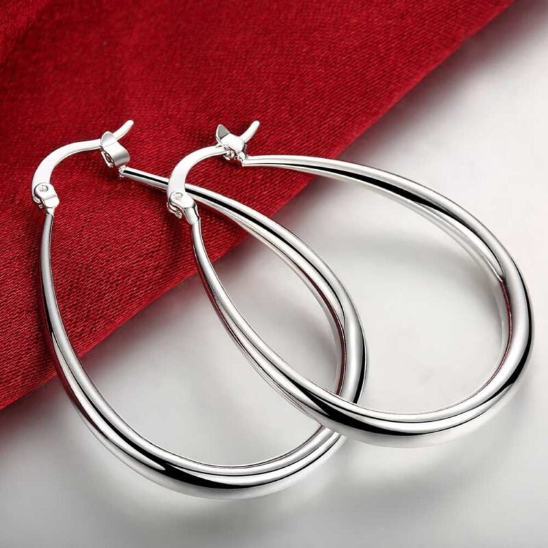 Stunning 925 Sterling Silver Filled SP Large Oval Hoop Huggie Earrings