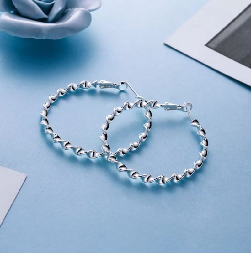 Solid 925 Sterling Silver Plain Large Twisted Hoop Earrings